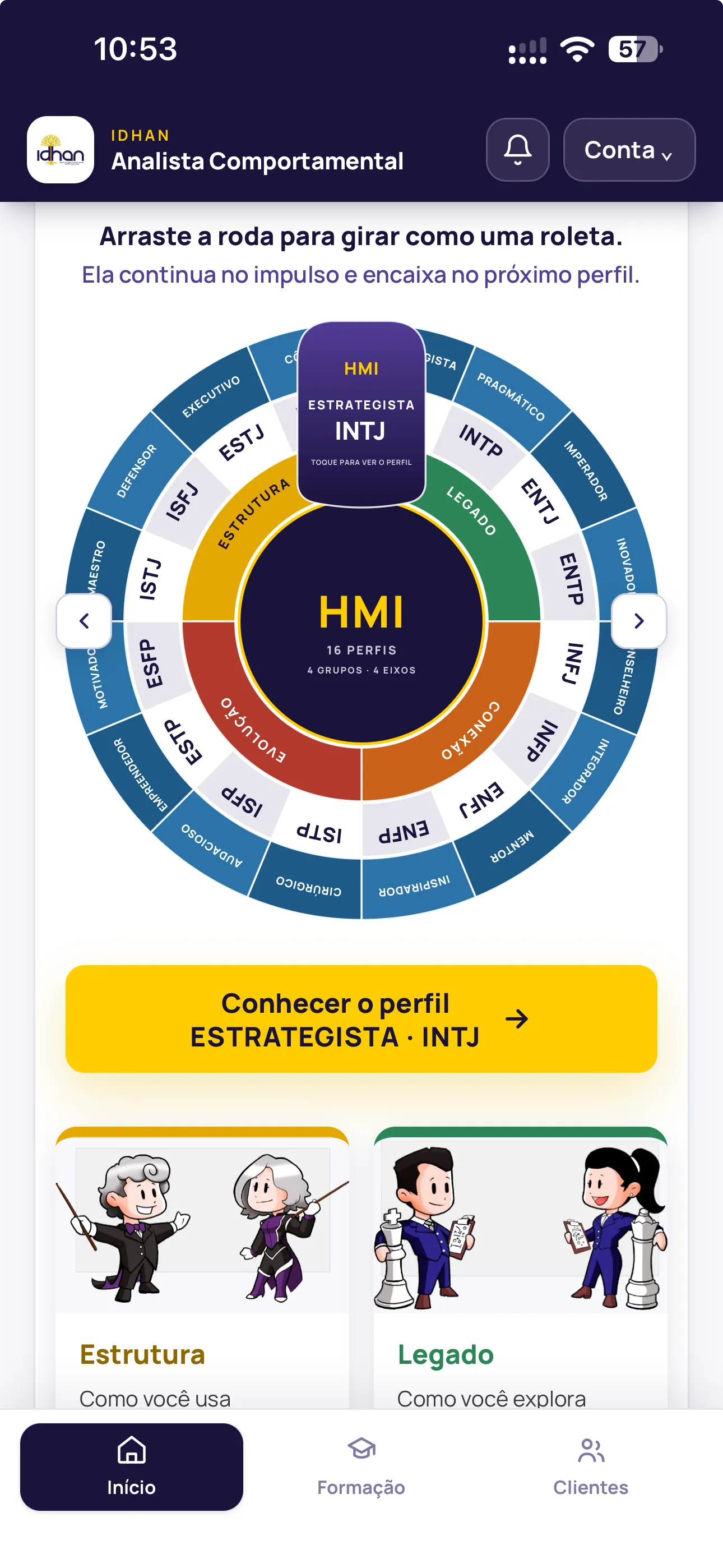 Consulta rápida dos 16 perfis do HMI no aplicativo, com mandala interativa