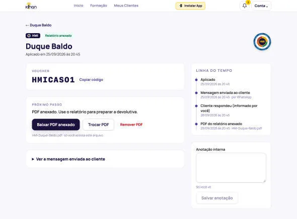 Tela de demonstração do envio de um voucher HMI